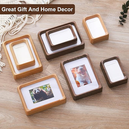 TEYCLZORE 3 inch Wood Small Picture Frames, Natural Walnut Wooden Photo Frame, Desktop Cute Mini Small Photo Frame with Mat, Displays 1.2x2 Picture with Mat or 2x3 Without Mat for Tabletop Display
