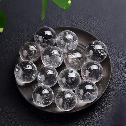 Natural Clear Quartz Crystal Sphere with Stand，5PC Real Crystals Ball, Clear Quartz Small Ball Decor (Clear Quartz Ball)