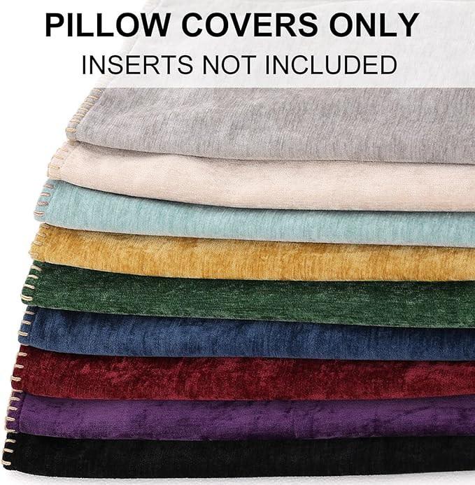 decorUhome Spring Chenille Soft Throw Pillow Covers 18x18 Set of 2, Farmhouse Velvet Neutral Decorative Pillow Covers with Stitched Edge for Couch Sofa Bed Home Decor, Aqua Haze