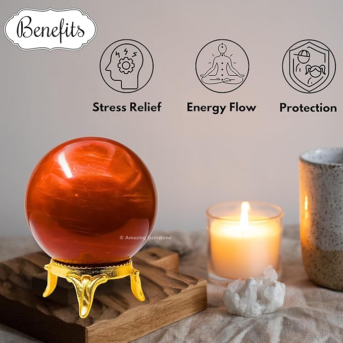 Amazing Gemstone Red Jasper Crystal Ball with Stand - 1.5 Inches Crystal Sphere Meditation Balls for Witchcraft and Decorative Balls