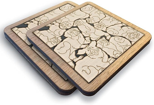 02 Bernese Mountain Dog Coaster - Bernese Mountain Dog Puzzle Wooden Coaster Set - Interlocking Jigsaw Drink Mats with Laser-Cut Design