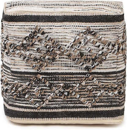 REDEARTH · Tufted Pouf Ottoman with Filler Textured Storage Cube Bean Bag Pouffe Footrest Living Room, Bedroom, Nursery, Indoor, Covered Patio; 100% Cotton (17.5"X17.5"X17.5", Black Jasper)