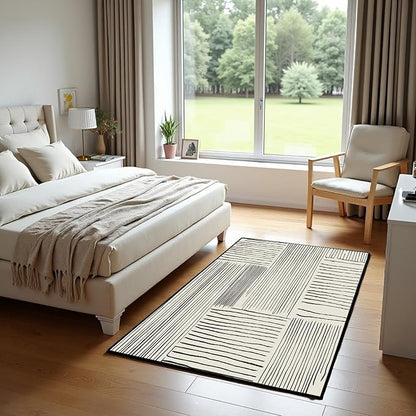 Area Rug 3.3x5 Feet Abstract Lines, Non-Slip Comfort Floor Mat Washable Rug Modern High Traffic Durable for Living Room, Bedroom, Home Office (Black White)