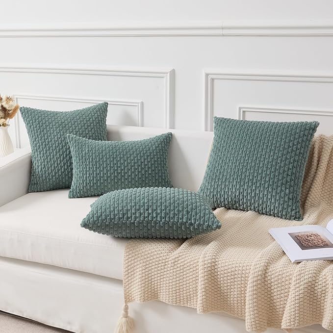 Kevin Textile Euro Sham Pillow Covers 28x28 Inch 2 Packs Soft Boho Striped Corduroy Decorative Throw Pillows for Living Room Couch Bed Sofa Rustic Farmhouse Home Decor 71x71cm Teal Green