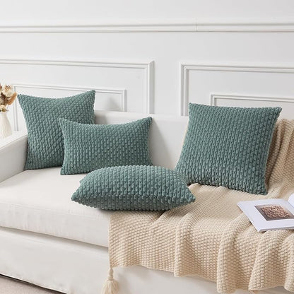 Kevin Textile 16x24 Inch Pillow Cover 1 Pack Boho Decorative Soft Striped Corduroy Lumbar Farmhouse Color Accent Rectangle Cushion Case for Living Room Couch Sofa Bed, Teal Green