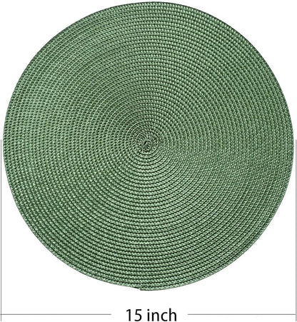 AHHFSMEI Round Braided Placemats 15 Inch Round Table Mats for Dining Tables Natural Woven Heat Resistant Place mats Set of 6 (Olive Green)