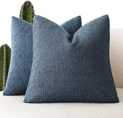 Foindtower Pack of 2 Textured Boucle Throw Pillow Covers Accent Solid Pillow Cases Cozy Soft Decorative Couch Cushion Case for Chair Sofa Bedroom Living Room Home Decor 18x18 Inch Dark Blue