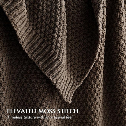 EVERGRACEHOME Chunky Chenille Knit Throw Blanket for Couch, Soft Luxurious Moss Stitch Blankets for Bed, Cozy Decorative Farmhouse Knitted Throws for Sofa, Cocoa Brown, 60" x 80"