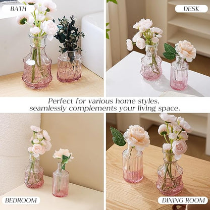 Glass Bud Vase Set of 30 - Small Vases for Flowers in Bulk - Assorted Vintage Crystal Vases for Flowers, Table Centerpieces (Pink, 30 Pcs)
