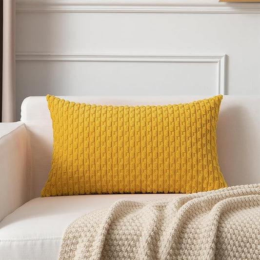 Kevin Textile 14x24 Inch Pillow Cover 1 Pack Boho Decorative Soft Striped Corduroy Lumbar Farmhouse Color Accent Rectangle Cushion Case for Living Room Couch Sofa Bed, Mustard Yellow