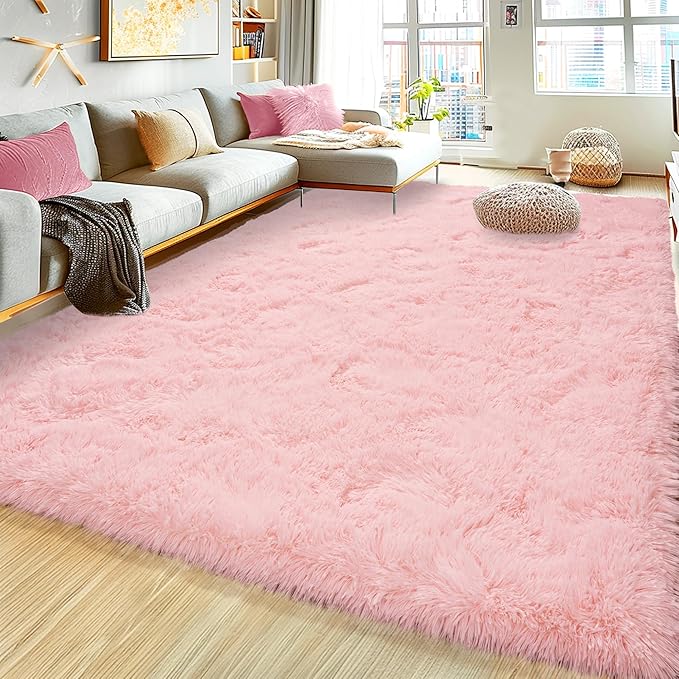 Large 9x12 Area Rugs for Living Room, Soft Shag Living Room Rug Thick Fluffy Rug for Bedroom, Plush Fuzzy Carpet for Girls Boys Kids Room Non Slip Dorm Home Decor Aesthetic, Pink