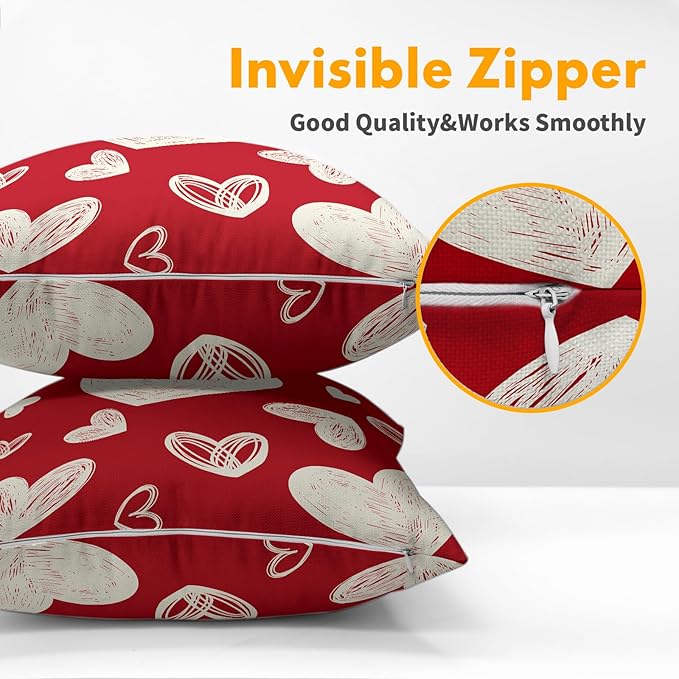 Valentines Day Pillow Covers 20x20 Set of 2 Red Love Print Decorative Outdoor Heart Throw Pillow Cases Rustic Holiday Decoration Farmhouse Sofa Couch Cushion Cover Bed Decor