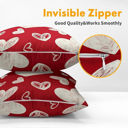Valentines Day Pillow Covers 20x20 Set of 2 Red Love Print Decorative Outdoor Heart Throw Pillow Cases Rustic Holiday Decoration Farmhouse Sofa Couch Cushion Cover Bed Decor
