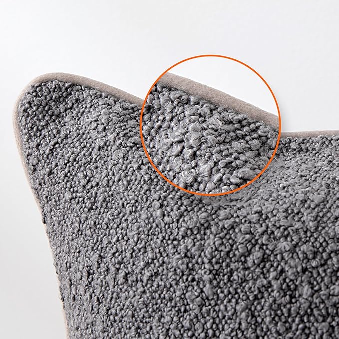 Amazon Basics Boucle Throw Pillow Covers for Couch, Living Room, Home Decor with Hidden Zipper, Grey, 26×26in, Pack of 2