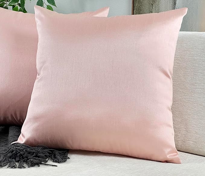 Aiking Home Collection 26x26 Inches Faux Silk Square European Shams, Zipper Closure, Rose Pink (Set of 2)