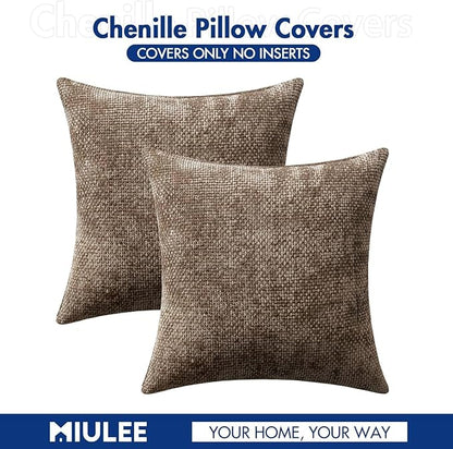 MIULEE Pack of 2 Couch Throw Pillow Covers 18x18 Inch Brown Boho Accent Decorative Pillow Covers Soft Chenille Farmhouse Cushion Covers for Home Decor Bed Sofa Living Room