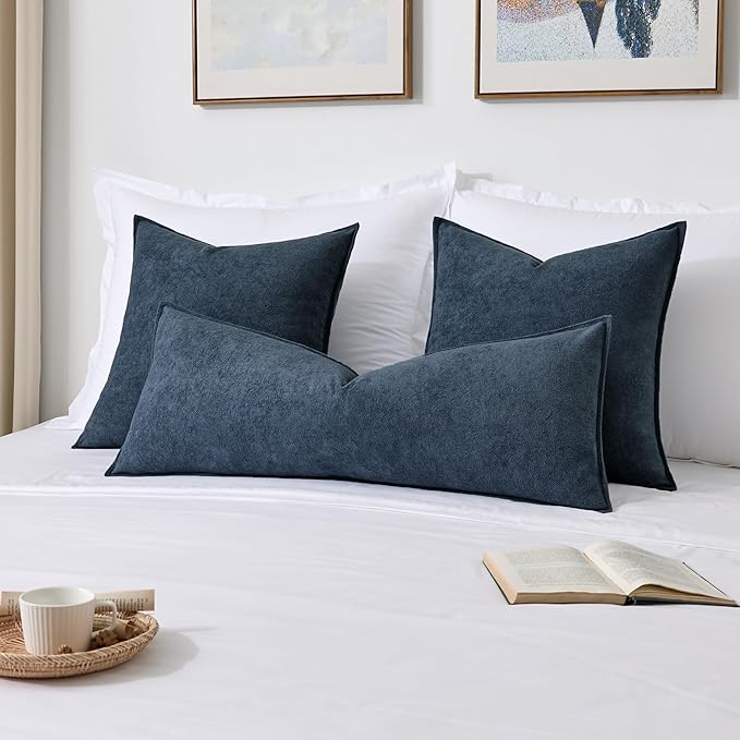 Kevin Textile 14x36 Inch Long Lumbar Cover 1 Pack Soft Boucle Textured Decorative Waterproof Rectangle Cushion Elegant Accent Pillows for Couch Sofa Chair Bed Home Decor Indoor Outdoor Dusty Blue