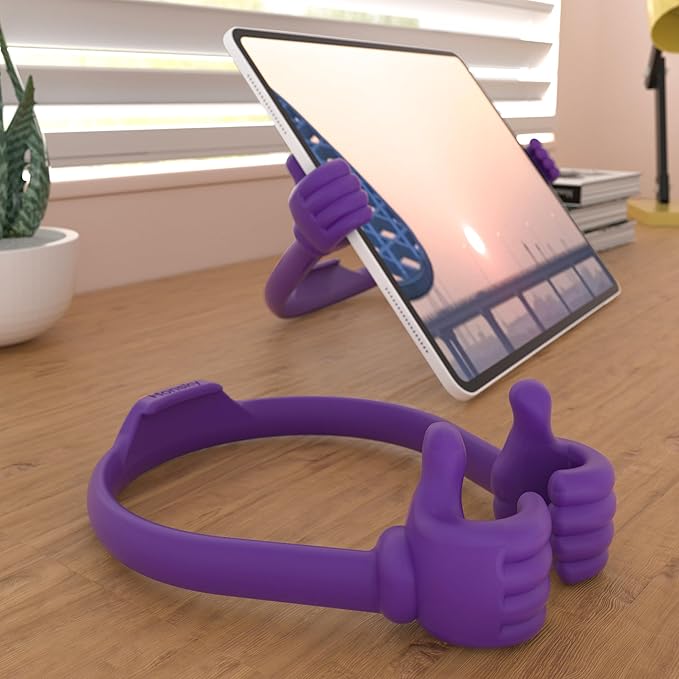 Honsky Adjustable Tablet Stand, Portable Phone Holder for Desk Bed - Multi-Angle Drawing Stand Compatible with All Tablets (Purple & Yellow)