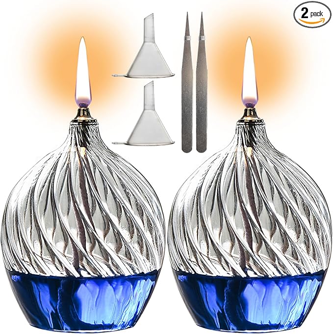 2Pcs Refillable Liquid Petite Glass Oil lamp, Sturdy Borosillicate Glass Oil Candle, Unique Internal Thread Appearance for Fine Dining & Restaurants or Home