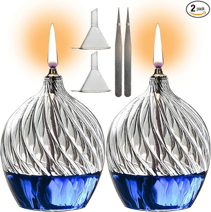 2Pcs Refillable Liquid Petite Glass Oil lamp, Sturdy Borosillicate Glass Oil Candle, Unique Internal Thread Appearance for Fine Dining & Restaurants or Home
