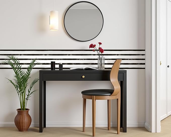 FLFK Wallpaper Border - Black and White Striped Wall Borders Decal Peel and Stick Trim 10" x 240"