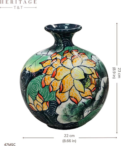 Handmade Mosaic Ceramic Vase – Lotus Design – 25 cm (9.8 in) – Home Décor – Heritage T&T Mosaic Collection – Bat Trang Vietnam