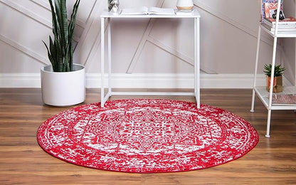 Rugs.com Arlington Collection Rug – 8 Ft Round Red Medium-Pile Rug Perfect for Kitchens, Dining Rooms