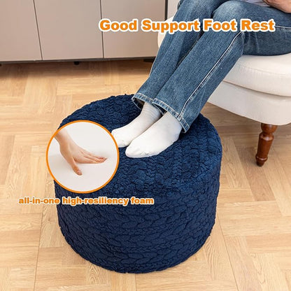 Round Pouf Ottoman 20 x 20 x 14 Inches Boho Poof Home Decor Floor Pouffe Ottoman Foot Rest for Couch Sofa Bean Bag Chairs Living Room Bedroom (Dark Blue)