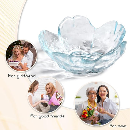 Cherry Blossom Glass Ring Holder Dish, Decorative Jewelry Trinket Rings Earrings Keys Storage Organizer Tray(Sky Blue)