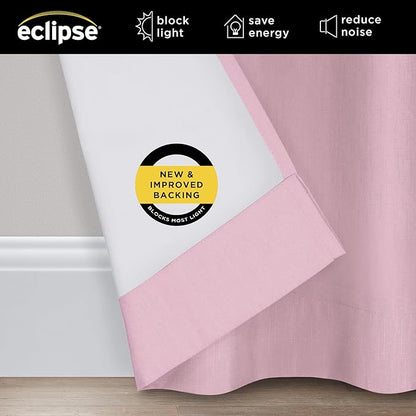 Eclipse Kendall Modern Blackout Thermal Rod Pocket Window Curtain, Insulating & Noise Reducing Curtains for Bedroom or Living Room (1 Panel), 63 in Long x 42 in Wide, Soft Pink