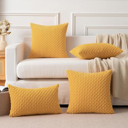 Kevin Textile 2 Packs Decorative Throw Pillow Covers for Couch Striped Velvet Boho Cushion Covers for Chair 40x40 cm 16 x 16 Inch Yellow