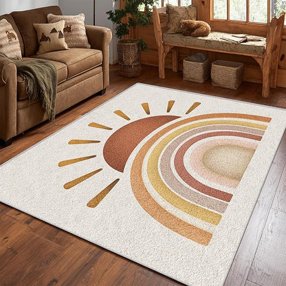 Minimalist Rug, 5x8 Area Rugs Boho Sun Rainbow Arch Pattern for Living Room, Bedroom, Minimalist Home Decor Accessories Indoor Carpet, Non Slip & Machine Washable