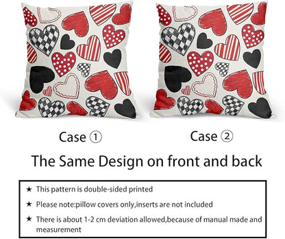 Valentines Day Pillow Covers 24x24 Set of 2 Black Red Heart Throw Pillow Covers Love Pillowcase Linen Decoration Farmhouse Holiday Cozy Soft Cushion Case Couch for Indoor Outdoor Home Decor