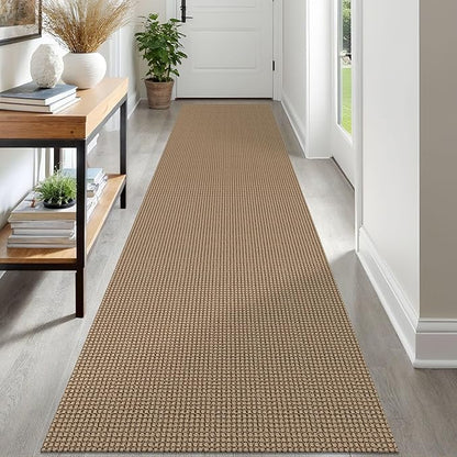 IOHOUZE Washable Runner Rug 2.6x12 Non Slip Rubber Backed Extra Long Hallway Runner Entryway Runner Indoor, Kitchen Rugs Woven Cotton Floor Carpet for Hall Stair, Orange/Tan/Brown