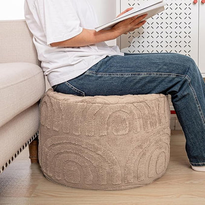 Asuprui Round Ottoman Pouf Ottoman Foot Stool Seat Faux Fur Bean Bag Foot Rest Floor Chair Leg Rest for Living Room, Bedroom or Wedding Gifts 20x20x14 Inches (Khaki)