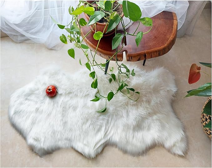 Free Shape Luxury Soft Fluffy Shag Area Rug Single and a Half 2'x4', 60x120cm - Vegan Fur Ultra Soft Indoor Carpet Nursery Rugs for Bedroom Home Decor, White