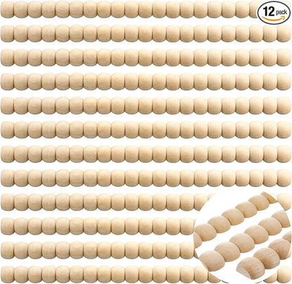 Nuanchu 12 Pcs Decorative Beaded Wood Trim Molding Half Wooden Beads Bobbin Trims 15.75 Inch Unfinished 3D Pearl Paintable Wood Molding for DIY Crafts Home Wall Cabinet Shelf Window Door (24 mm)