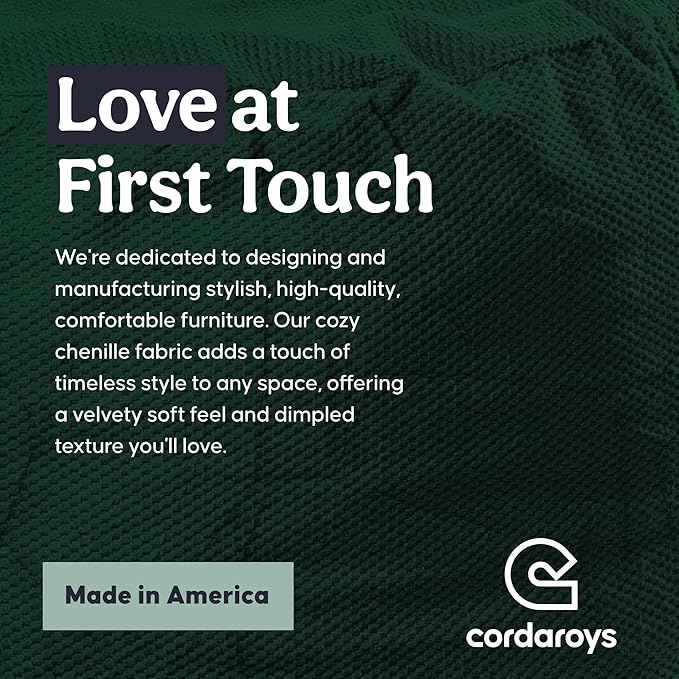 CordaRoy's Chenille Bean Bag Pouf Footstool - Washable Fabric Ottoman Cover with Durable Foam Insert - Versatile Footrest for Basement, Living Room, Office - 26" x 17" - Rainforest | Made in The USA