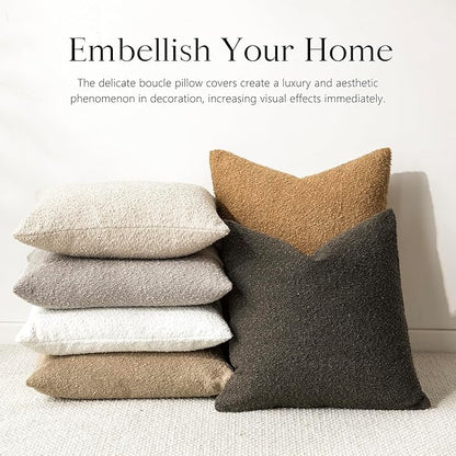 Foindtower Decorative Textured Boucle Throw Pillow Covers Accent Solid Pillow Cases Neutral Soft Cozy Couch Cushion Case for Chair Sofa Bedroom Living Room Home Decor 16x16 Inch,1PC,Dark Brown