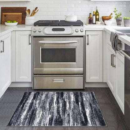 Modern Abstract Entryway Rug Indoor 2x3 Washable Rug Non-Slip Soft Small Area Rug Black Grey Kitchen Mats Thin Print Faux Wool Floor Carpet Throw Rugs for Entrance Bedroom