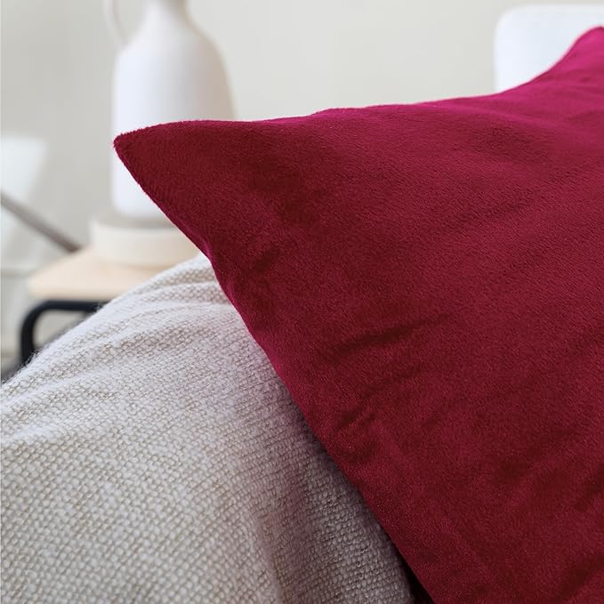 Encasa XO Velvet Throw Pillow Covers 20x20 in (50x50 cm) - Maroon - Set of 2 No Inserts, Only Pack of 2 Cases | Soft Square Decorative Euro Shams Cushion Cover for Couch, Sofa