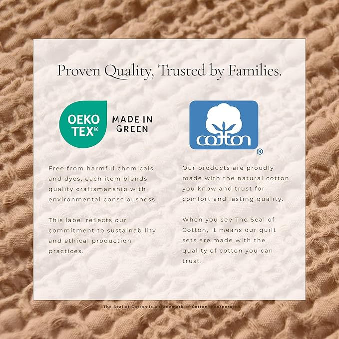 Great Bay Home Full/Queen Size 100% Cotton Honeycomb Waffle Quilt and Sham Set - Garment Washed, Waffle Weave Like Texture, Lightweight 3-Piece Bedding Set (Clay)