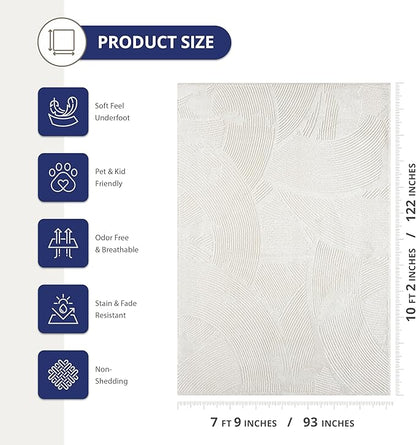 Abani Zen 8' x 10' Cream Rug – Neutral Brush Stroke Sandbrush Design, Large Soft Area Rug for Living Room & Bedroom, Durable & Easy to Clean