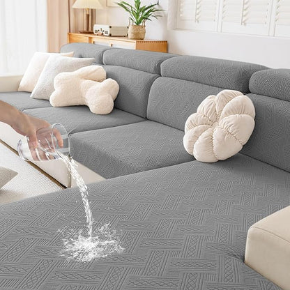hyha Waterproof Couch Cushion Covers, Waterproof Sectional Couch Covers for Cushion Sofa for Pets, Stretch Sofa Slipcover Washable with Elastic Bottom(Back Cover L, Grey)