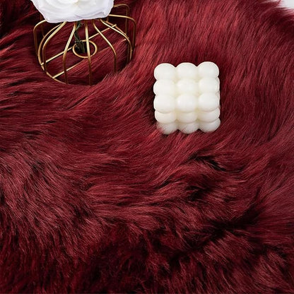Faux Fur Rug Runner 2x6 ft Burgundy - Machine Washable Super Soft Plush Shaggy Fluffy Area Carpet,Sheepskin Rug Fuzzy Floor Mat for Bedroom, Sofa,Living Room, Bedside, Nursery & Kids Room