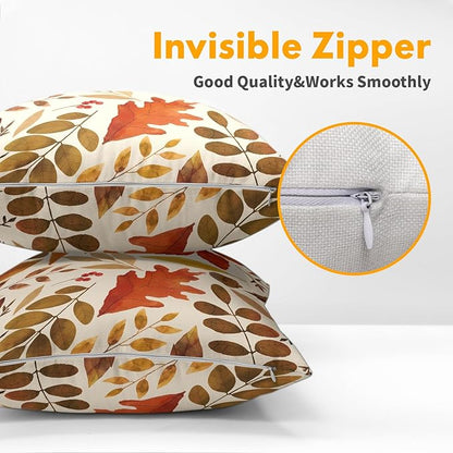 Fall Leaf Pillow Covers 22x22 Set of 2 Brown Beige Maple Leaves Autumn Harvest Throw Pillow Cases with Zipper Outdoor Decorative Cushion Cover Rustic Decoration Farmhouse Home Sofa Couch Bed Decor
