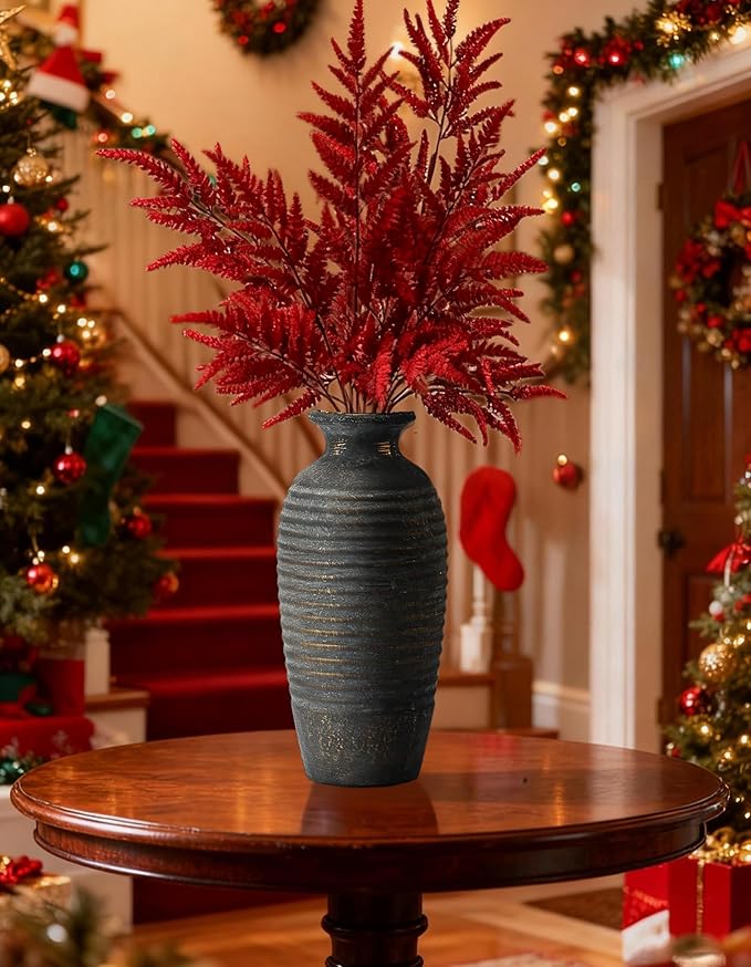 Ceramic Natural Rustic Vase, 14.4 Inch Large Vintage Flower | Threaded Decorative | Farmhouse Tall Vase for Home Decor, Living Room, Shelf Decor, Gift, Bronze