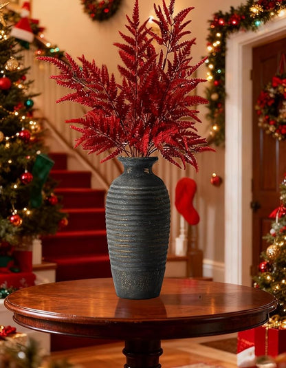 Ceramic Natural Rustic Vase, 14.4 Inch Large Vintage Flower | Threaded Decorative | Farmhouse Tall Vase for Home Decor, Living Room, Shelf Decor, Gift, Bronze