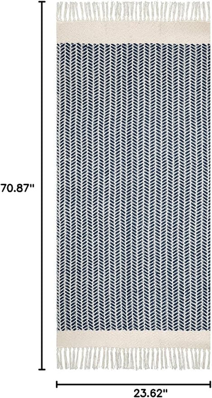 Lahome Boho Kitchen Runner, 2x6 Laundry Room Rug Lightweight Runners for Hallways Washable Runner Rug with Tassels, Farmhouse Cotton Blue Throw Rugs Non Shedding Carpet for Entryway Bathroom