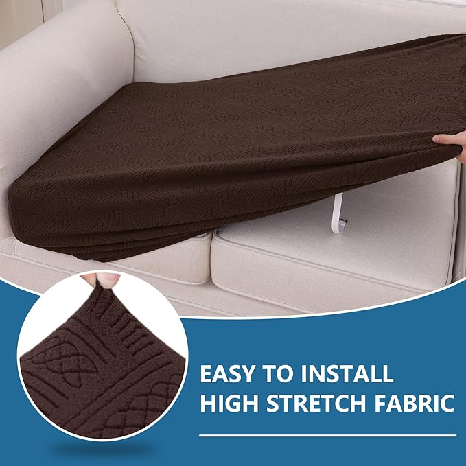 hyha Individual Couch Cushion Covers, Stretch Magic Sofa Seat Cushion Covers Washable, Dog Couch Sofa Slipcover for Pets, Kid with Elastic Bottom(Back Cover L, Chocolate)